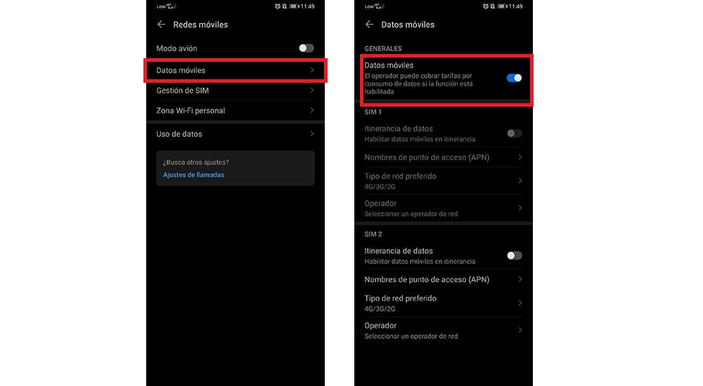 Cuál es el método para activar la red móvil en mi celular