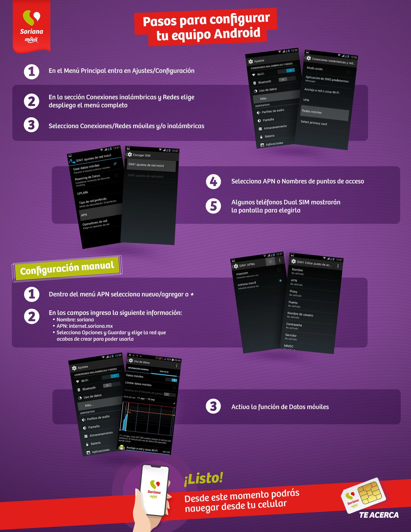 Guía de configuración del APN de Soriana Móvil en tu dispositivo